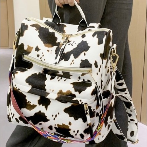 LEZA Handbags - LEZA Brown & White Cow Print Backpack